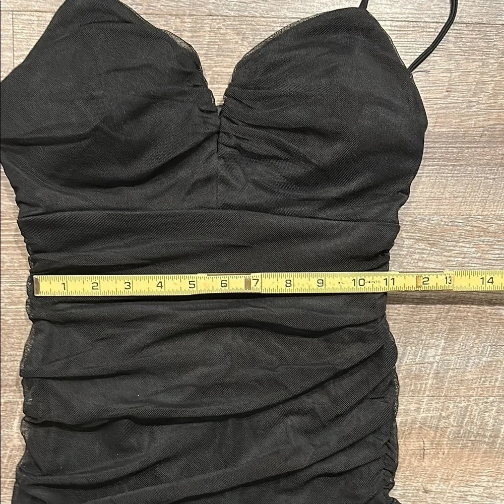 Crystal Doll Black mesh sleeveless bodycon Ruched mini Dress Size small